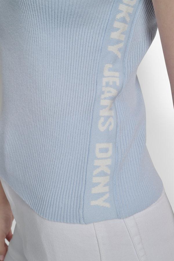 Dkny CROPPED LOGO-TRIMMED TOP Frost Blue / Ivory