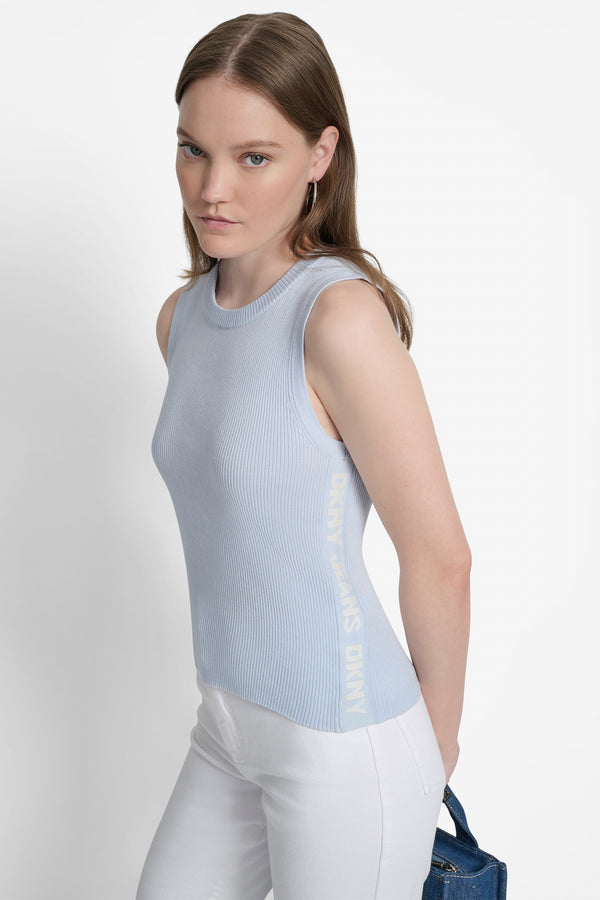 Dkny CROPPED LOGO-TRIMMED TOP Frost Blue / Ivory
