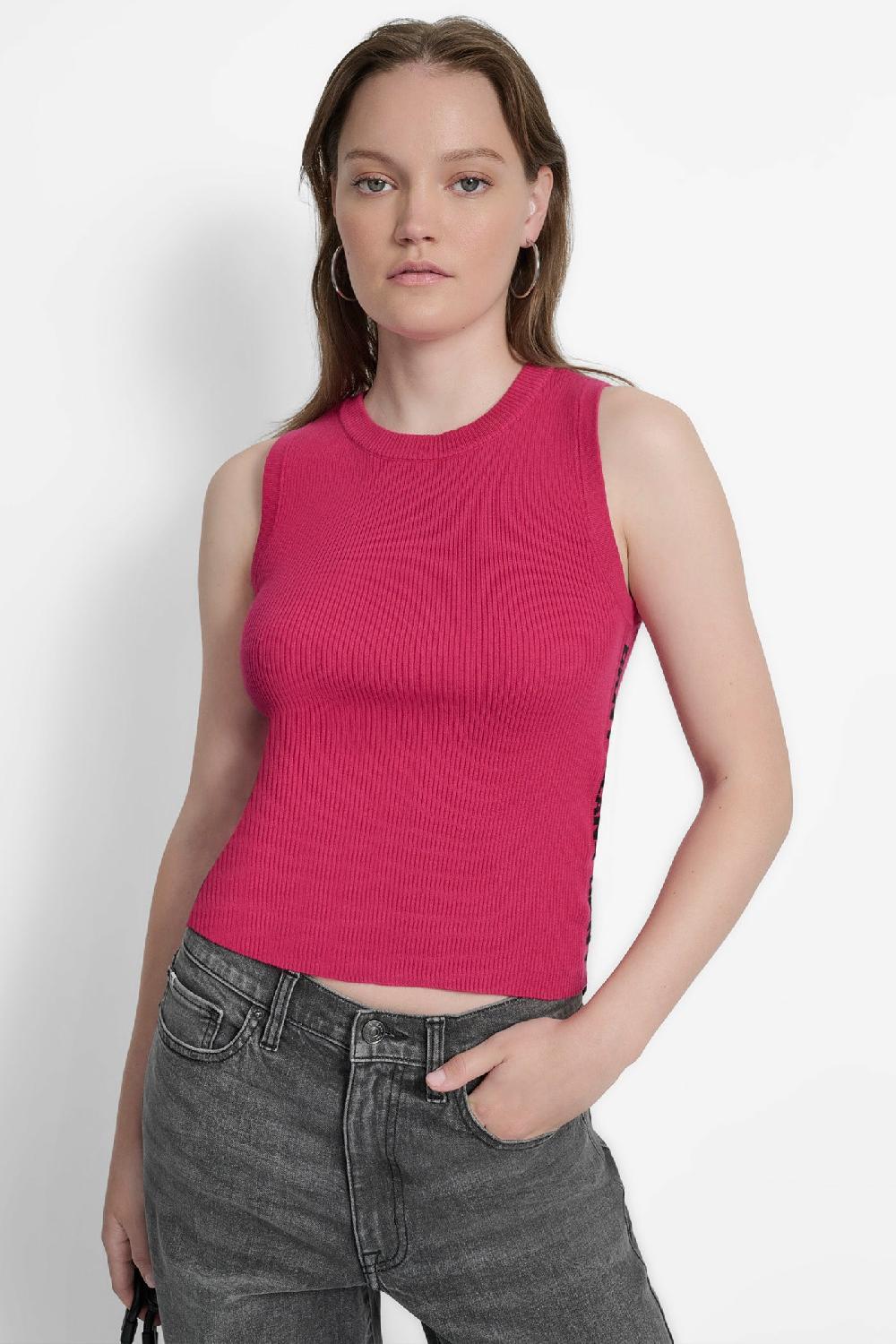 dkny CROPPED LOGO-TRIMMED TOP Wildberry/Black