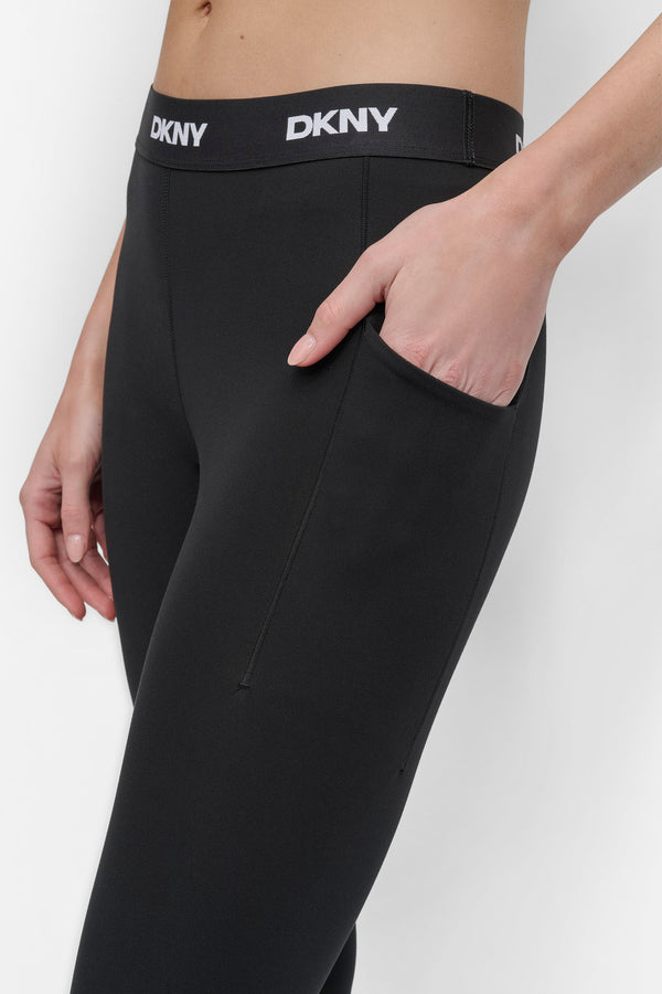 Dkny CROPPED MID-RISE LOGO-WAIST LEGGING Black