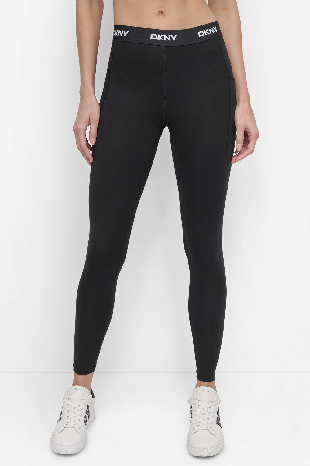 dkny CROPPED MID-RISE LOGO-WAIST LEGGING Black