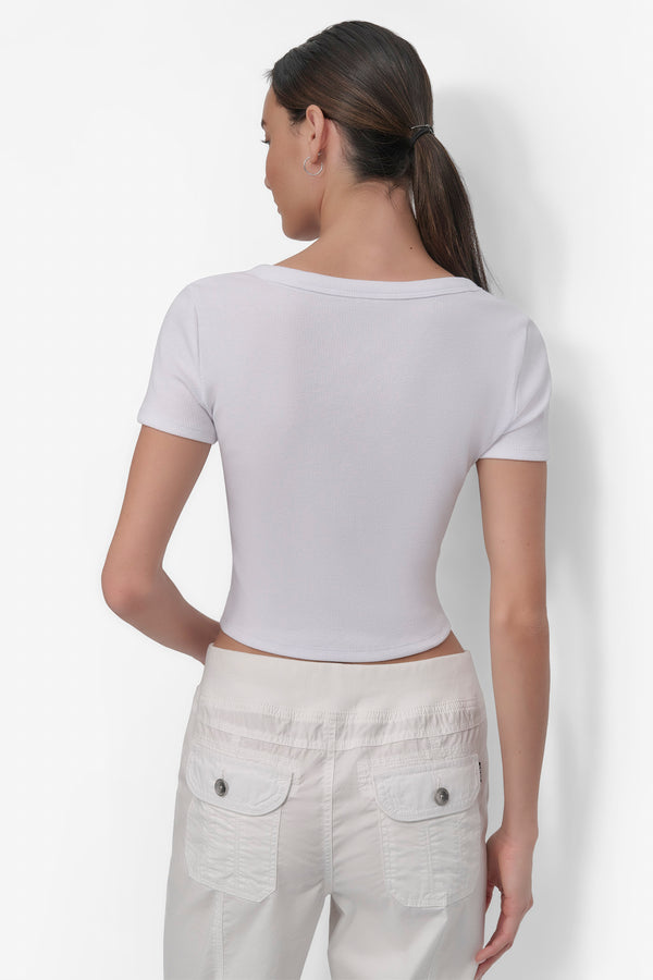 Dkny CROPPED NOTCH NECK PERFORMANCE TEE White