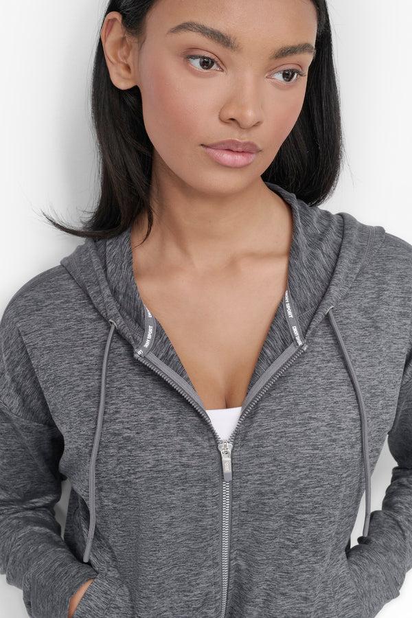 Dkny CROPPED SPACE-DYED HOODIE BLACK SPACEDYE