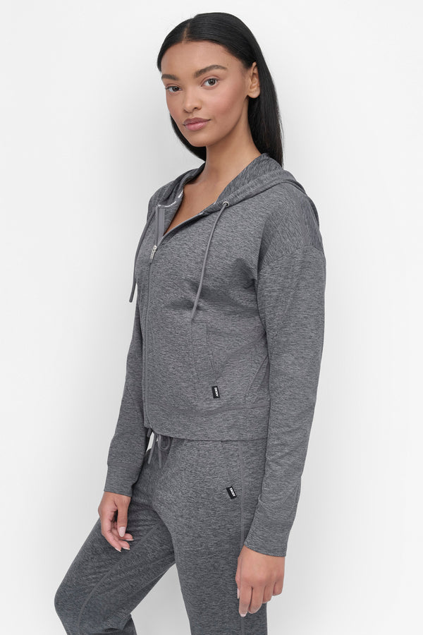 Dkny CROPPED SPACE-DYED HOODIE BLACK SPACEDYE