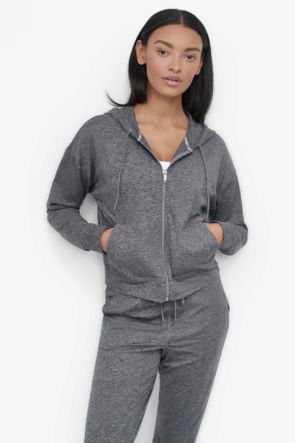 dkny CROPPED SPACE-DYED HOODIE BLACK SPACEDYE