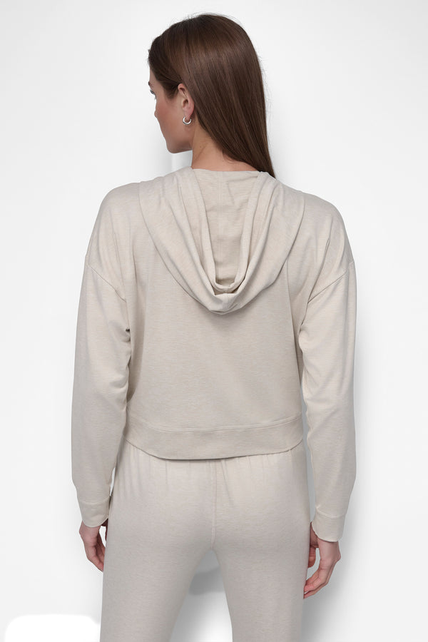 Dkny CROPPED SPACE-DYED HOODIE PEBBLE SPACEDYE