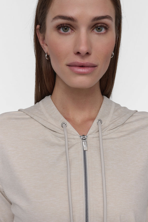 Dkny CROPPED SPACE-DYED HOODIE PEBBLE SPACEDYE