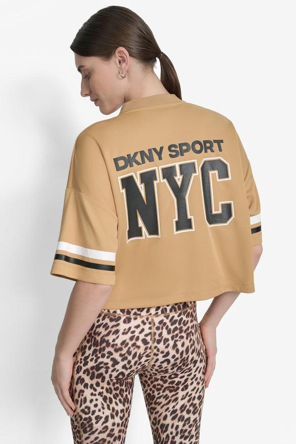 Dkny CROPPED VARSITY LOGO JERSEY TEE Whiskey/Black