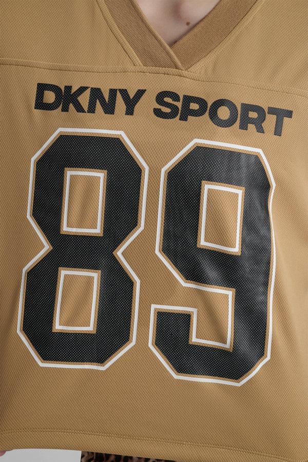 Dkny CROPPED VARSITY LOGO JERSEY TEE Whiskey/Black