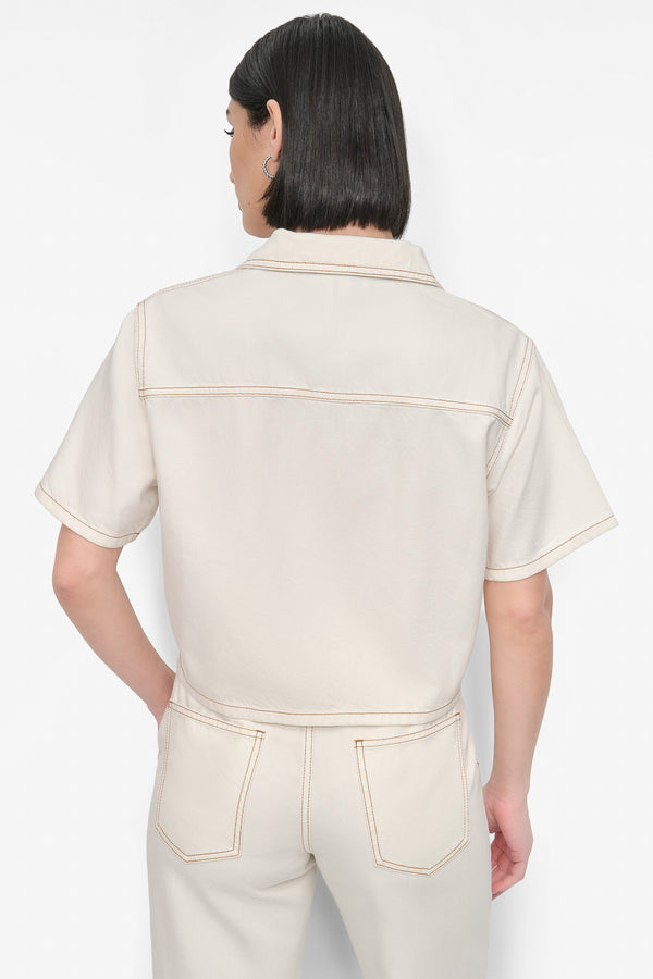 Dkny CROPPED ZIP-FRONT DENIM SHIRT Beige