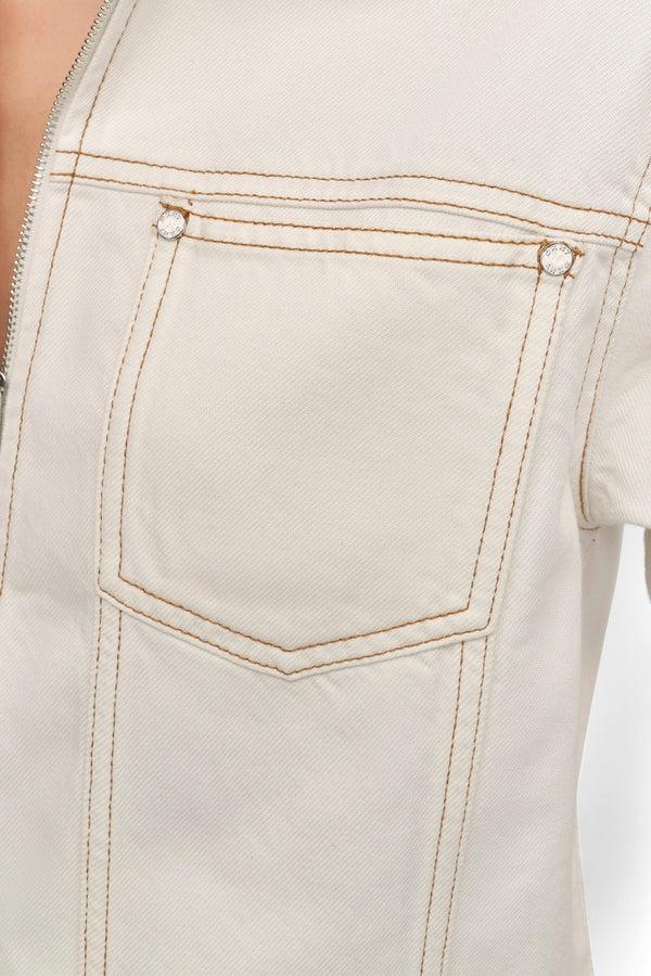 Dkny CROPPED ZIP-FRONT DENIM SHIRT Beige