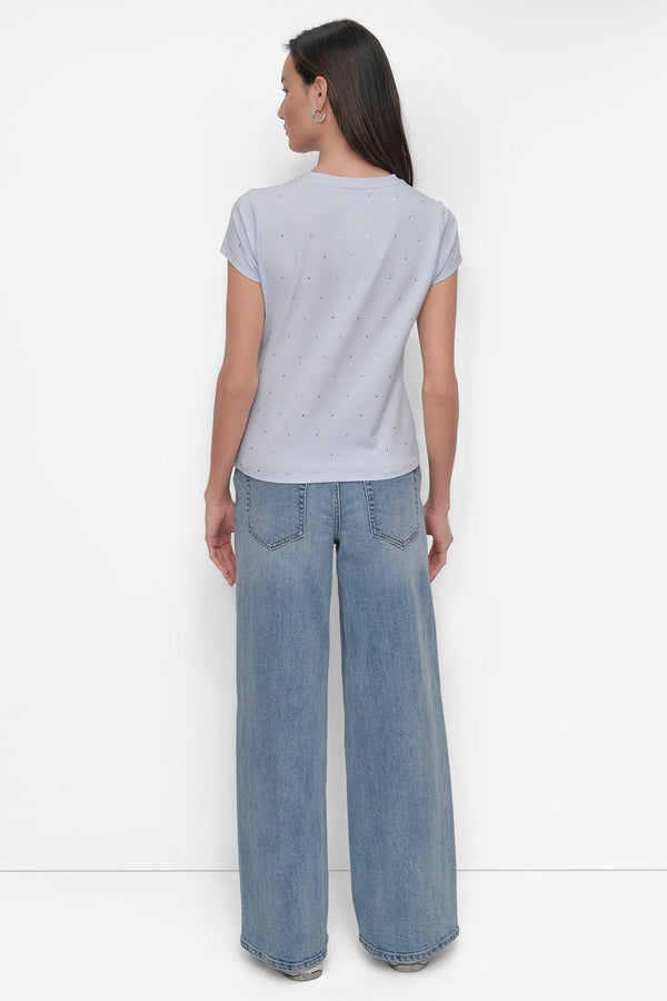 Dkny CRYSTAL EMBELLISHED LOGO TEE Skyway Blue