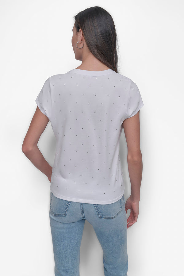 Dkny CRYSTAL EMBELLISHED LOGO TEE White