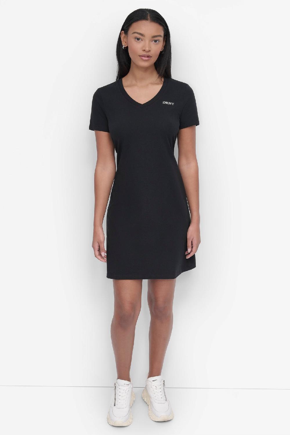 dkny CRYSTAL LOGO MINI T-SHIRT DRESS Black