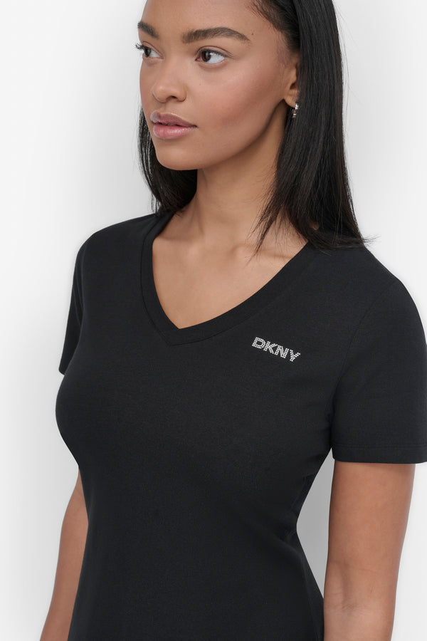 Dkny CRYSTAL LOGO MINI T-SHIRT DRESS Black