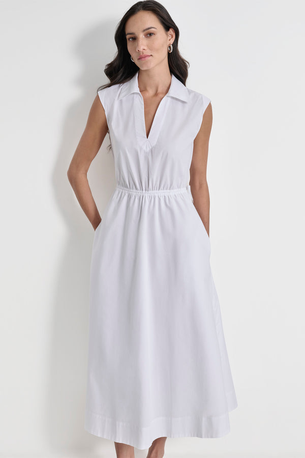Dkny CUTOUT PINSTRIPED MIDI SHIRT DRESS White