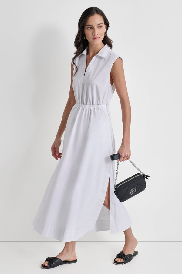 Dkny CUTOUT PINSTRIPED MIDI SHIRT DRESS White