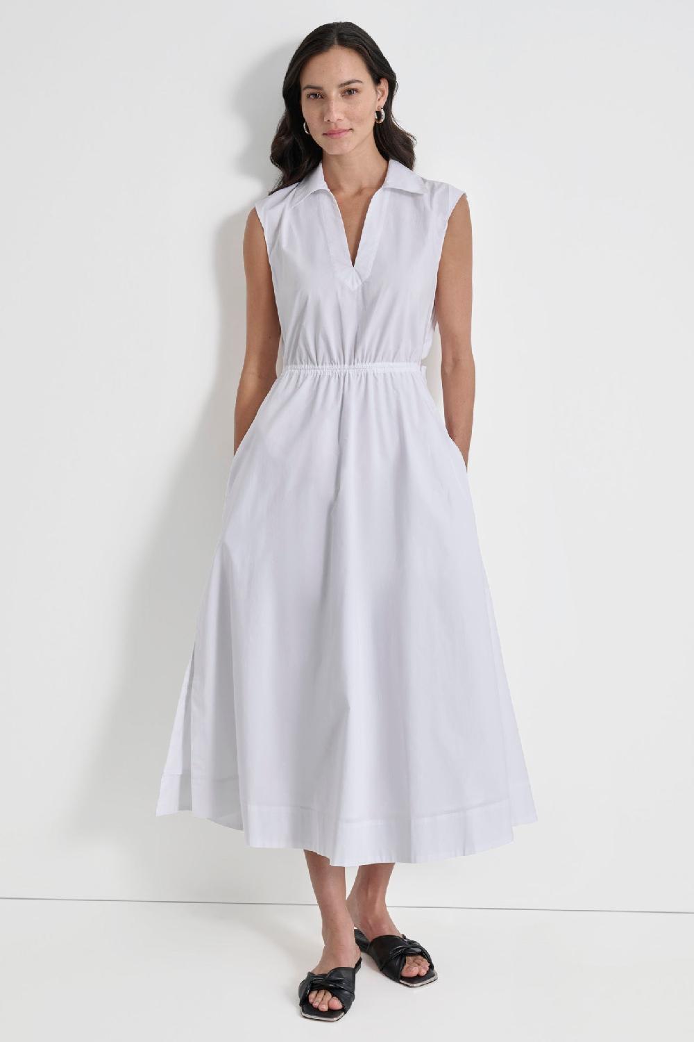 dkny CUTOUT PINSTRIPED MIDI SHIRT DRESS White