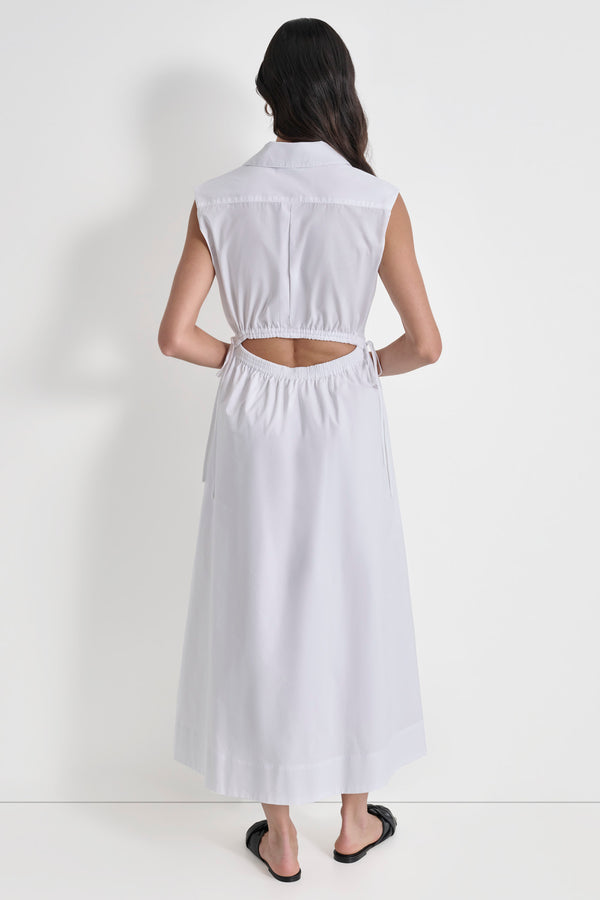 Dkny CUTOUT PINSTRIPED MIDI SHIRT DRESS White