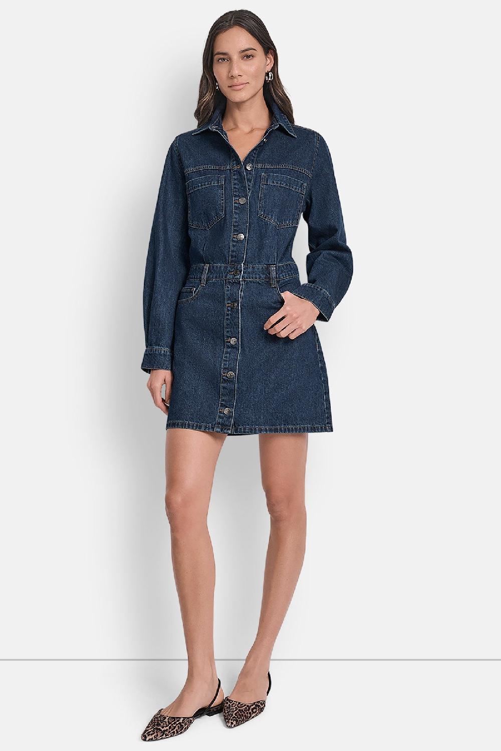 dkny DENIM MINI SHIRT DRESS ELERY
