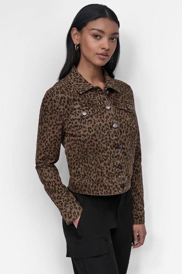 Dkny DENIM TRUCKER JACKET Dark Earth Leopard Print