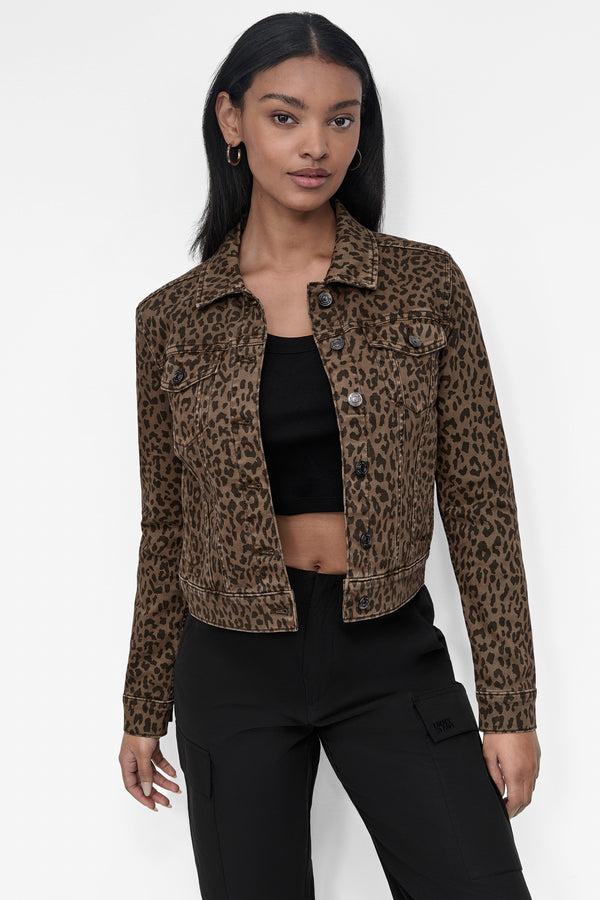 Dkny DENIM TRUCKER JACKET Dark Earth Leopard Print