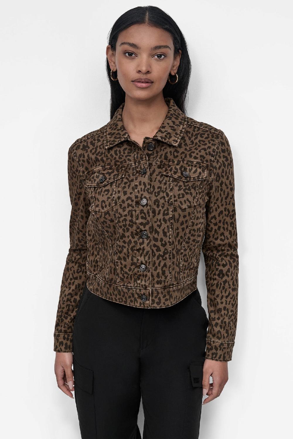 dkny DENIM TRUCKER JACKET Dark Earth Leopard Print