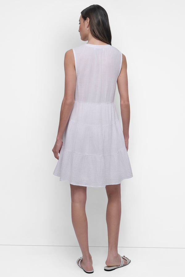 Dkny DOUBLE CREPE GAUZE DRESS WHITE