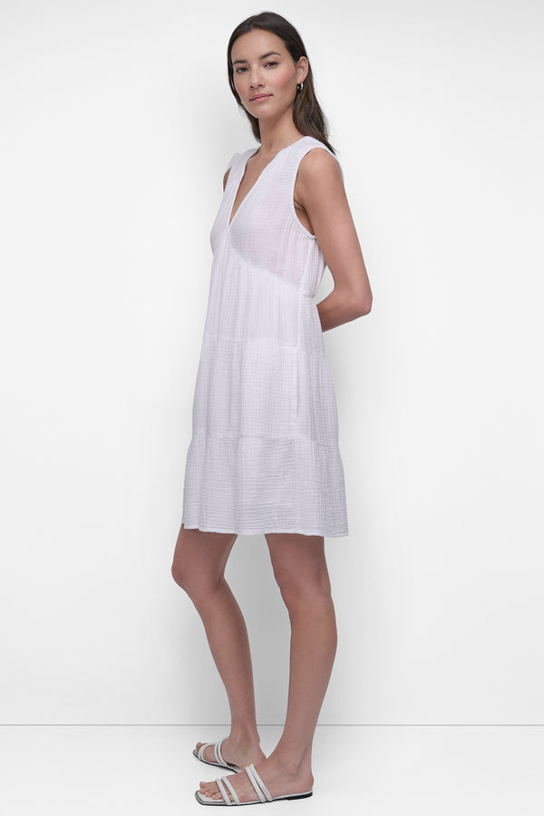 Dkny DOUBLE CREPE GAUZE DRESS WHITE