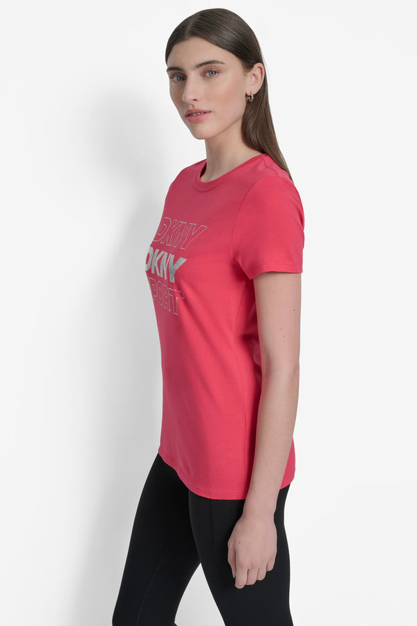Dkny EMBELLISHED LOGO TEE AZALEA/SILVER