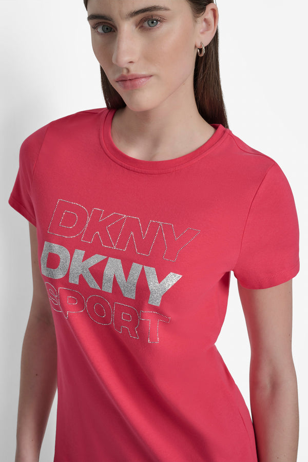 Dkny EMBELLISHED LOGO TEE AZALEA/SILVER