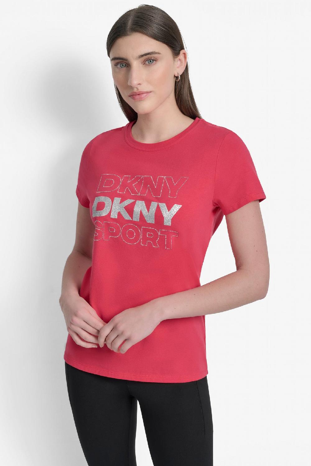 dkny EMBELLISHED LOGO TEE AZALEA/SILVER