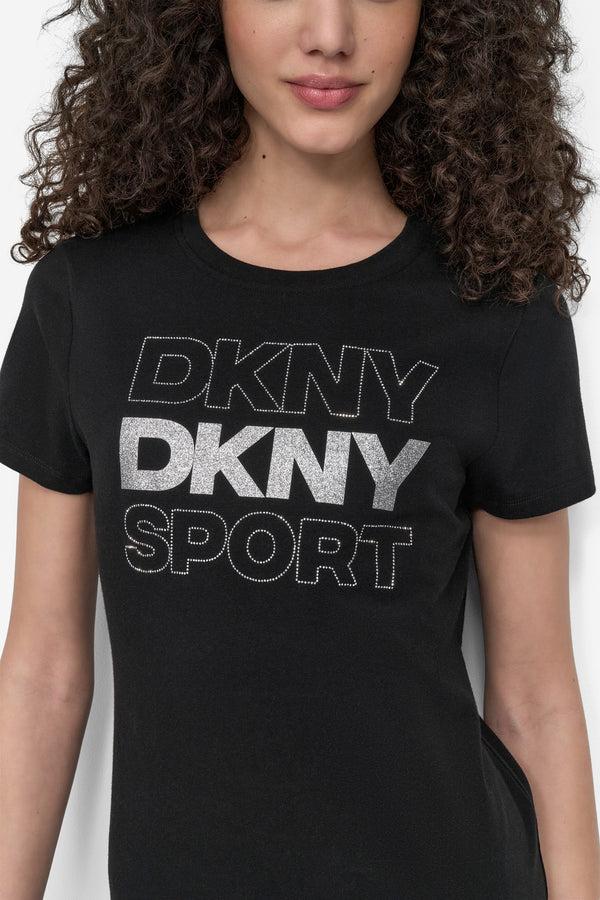Dkny EMBELLISHED LOGO TEE BLACK/SILVER