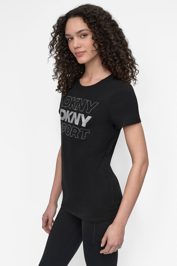 Dkny EMBELLISHED LOGO TEE BLACK/SILVER