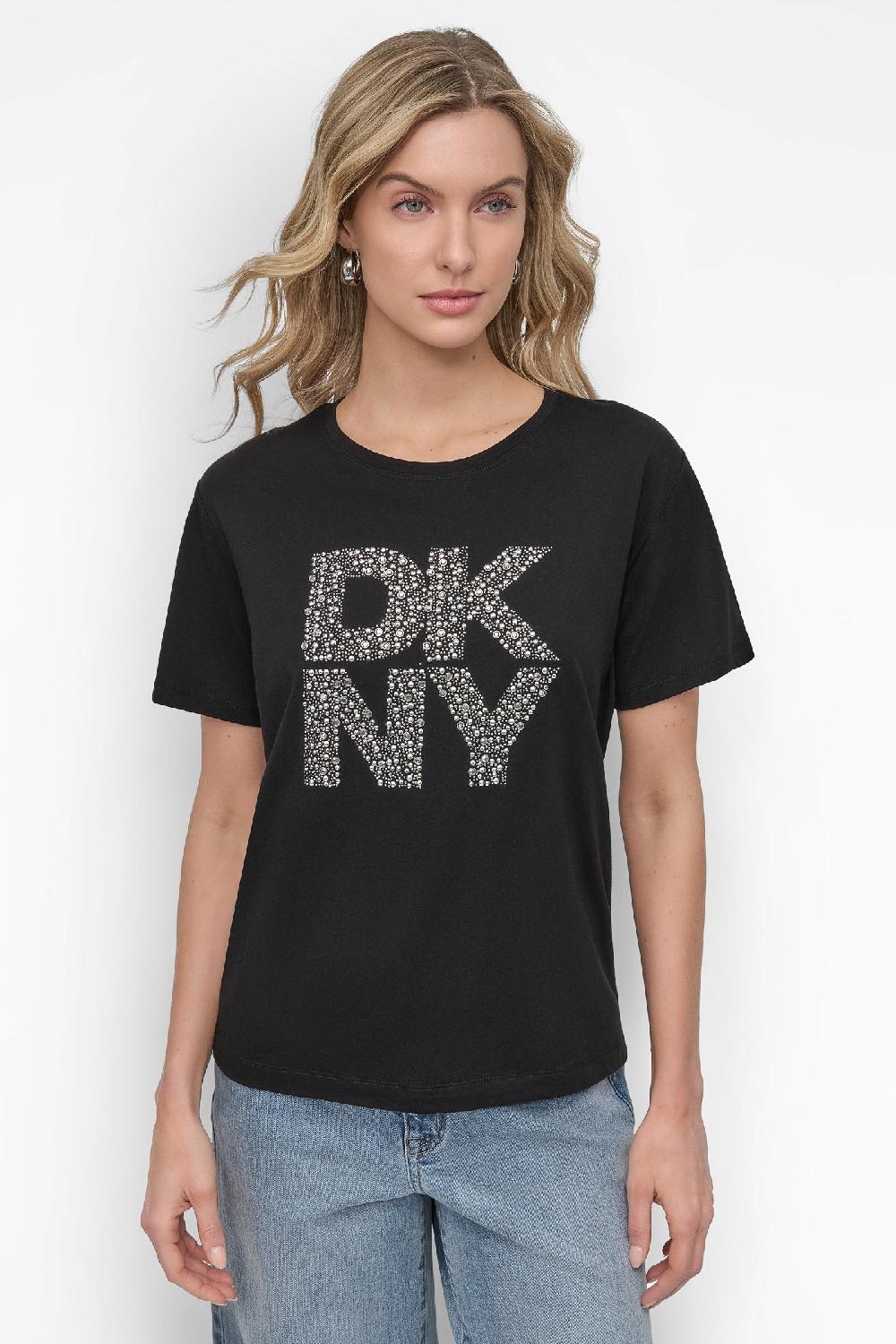 dkny EMBELLISHED LOGO TEE BLACK/SILVER