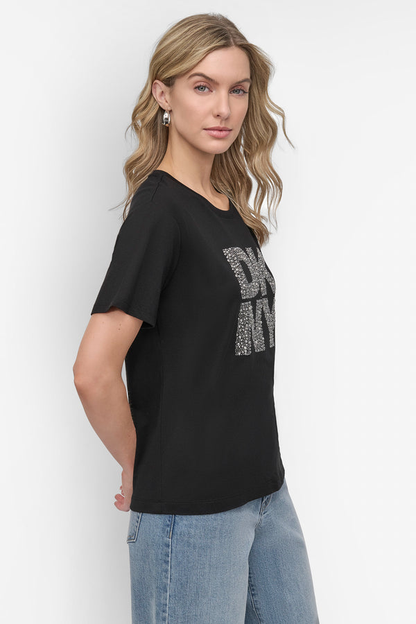 Dkny EMBELLISHED LOGO TEE BLACK/SILVER