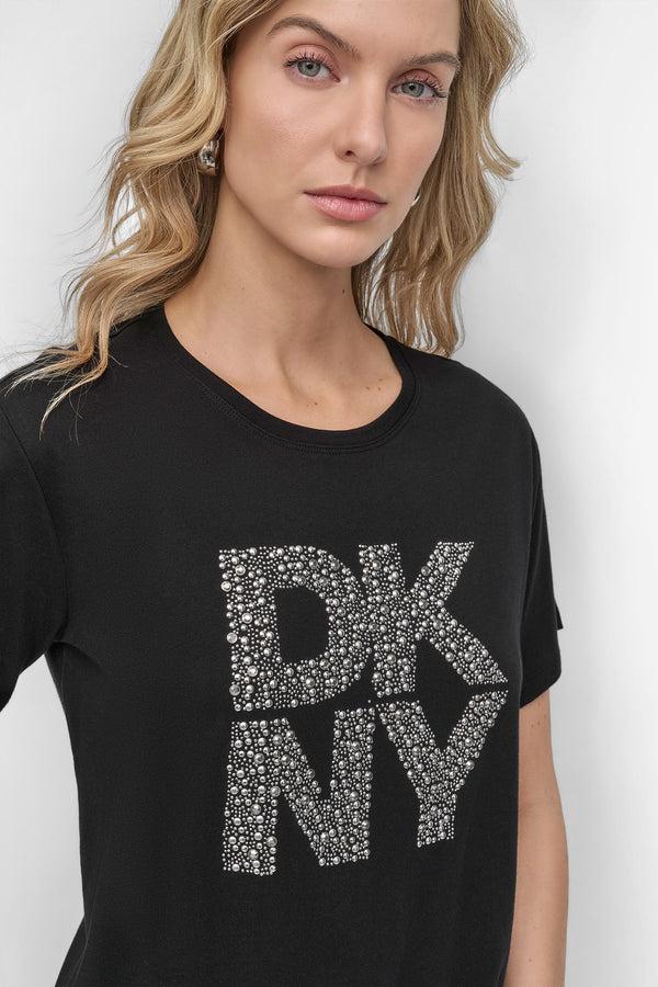 Dkny EMBELLISHED LOGO TEE BLACK/SILVER