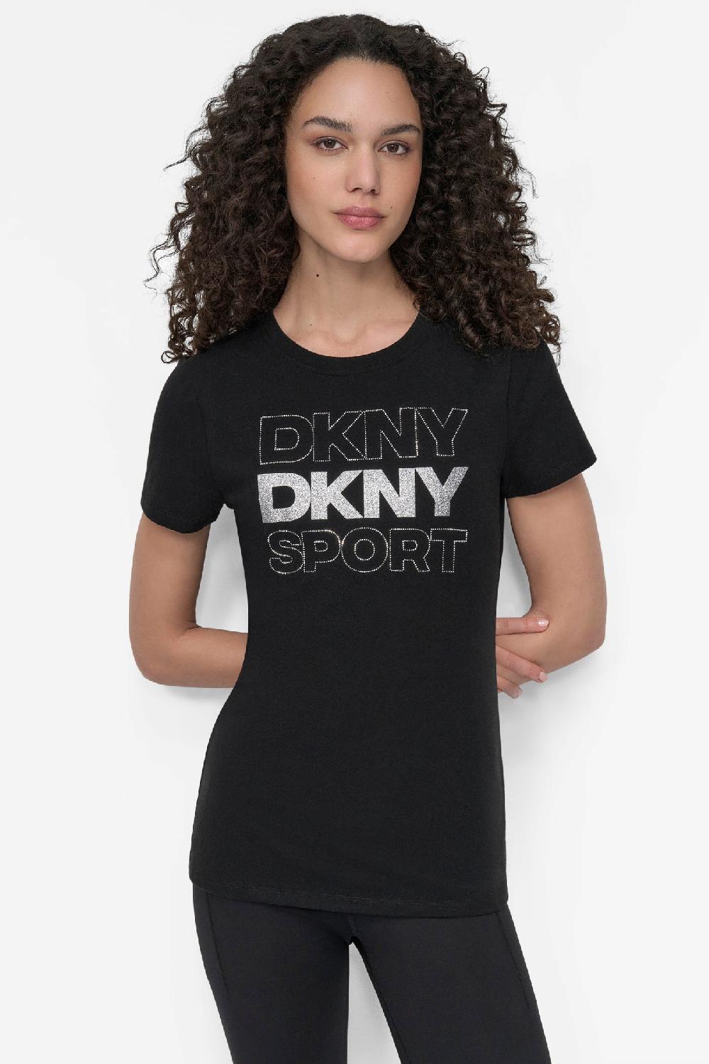 dkny EMBELLISHED LOGO TEE BLACK/SILVER