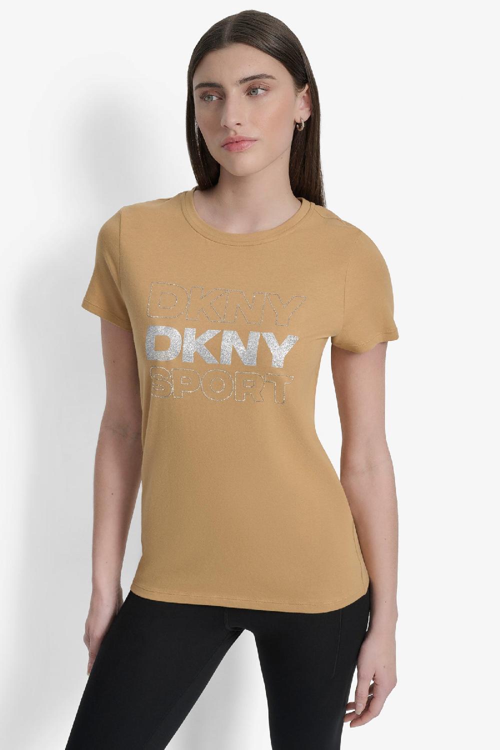 dkny EMBELLISHED LOGO TEE WHISKEY/SILVER