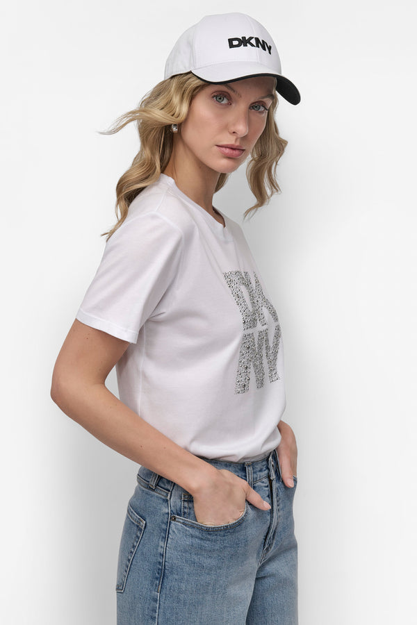 Dkny EMBELLISHED LOGO TEE WHITE/SILVER