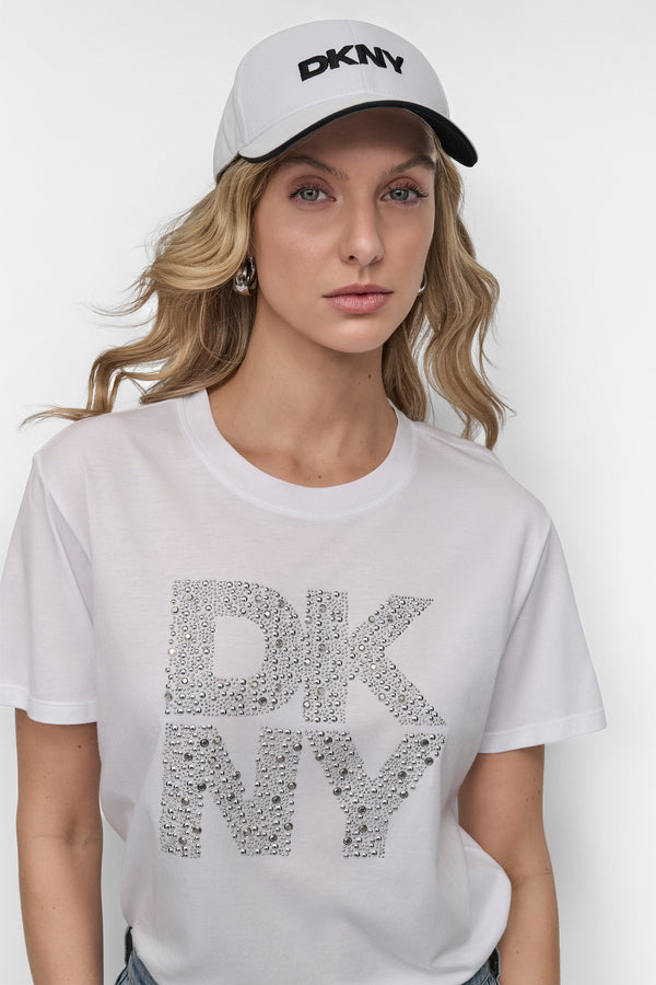 Dkny EMBELLISHED LOGO TEE WHITE/SILVER