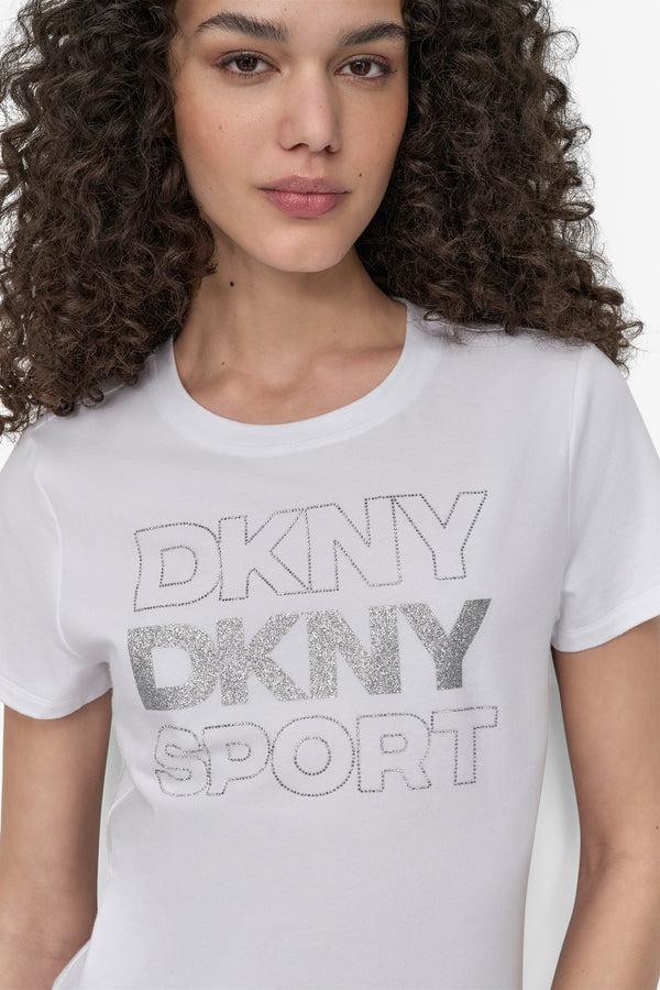 Dkny EMBELLISHED LOGO TEE WHITE/SILVER