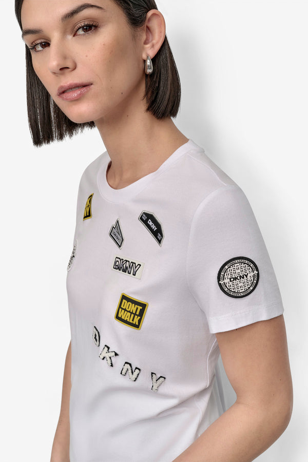 Dkny EMBELLISHED TEE WHITE
