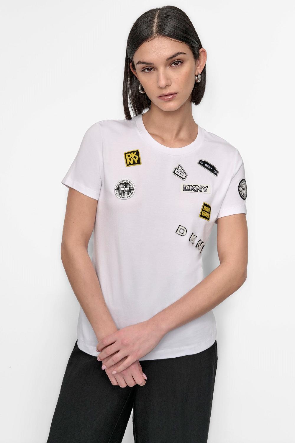 dkny EMBELLISHED TEE WHITE