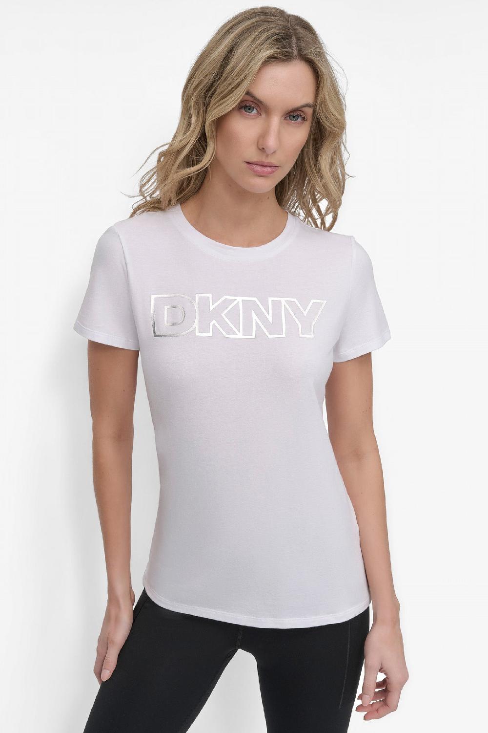 dkny EXPLODED LOGO CREW NECK TEE WHITE/SILVER