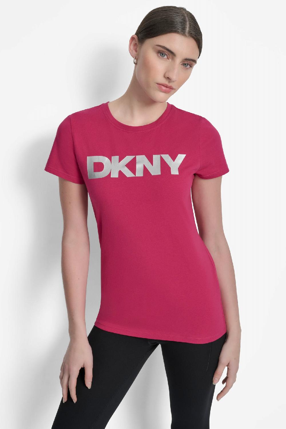 dkny EXPLODED LOGO CREW NECK TEE WILDBERRY/SILVER