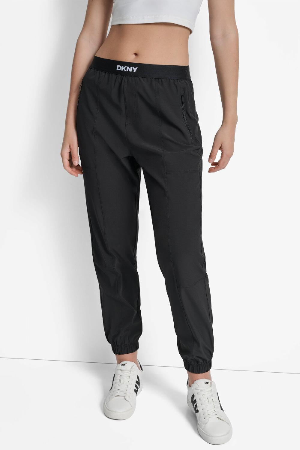 dkny EXTRA HIGH-RISE LOGO-WAIST JOGGER Black