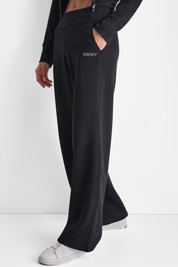 Dkny EXTRA HIGH RISE WIDE LEG SWEATPANT Black