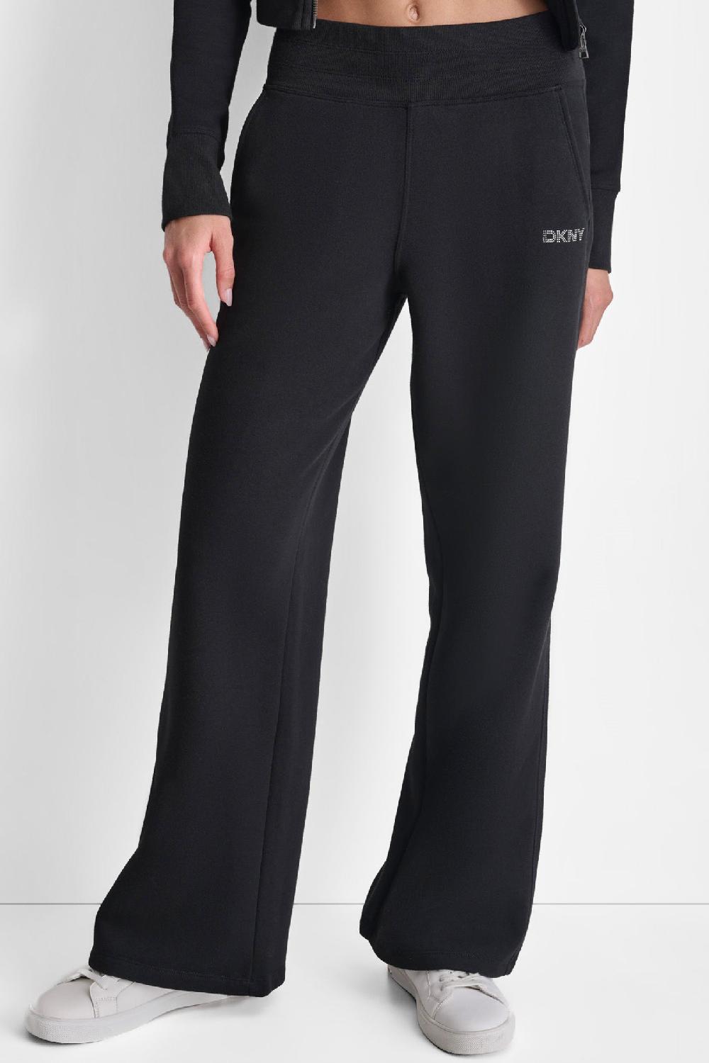 dkny EXTRA HIGH RISE WIDE LEG SWEATPANT Black