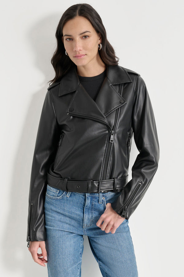 Dkny FAUX LEATHER MOTO JACKET Black